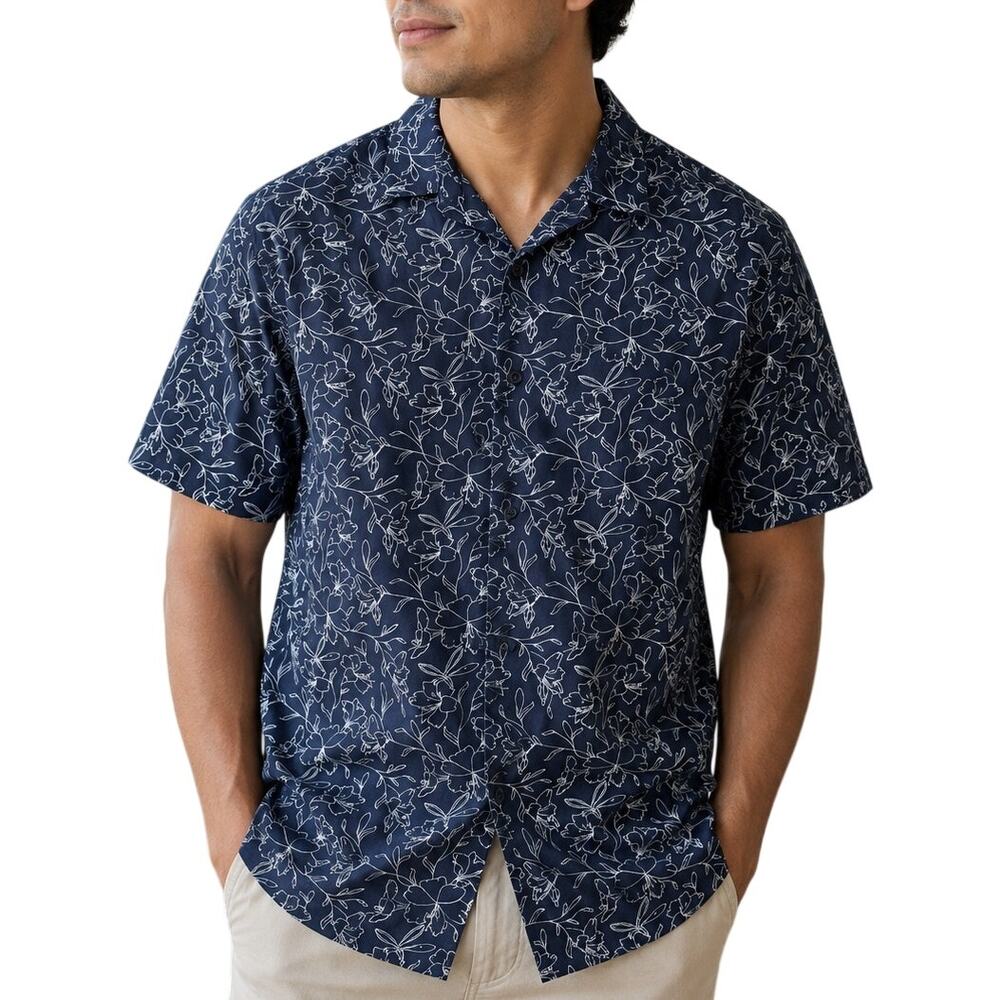 14th & Union Navy Dark Navy Floral Vacation Button Up Shirt M